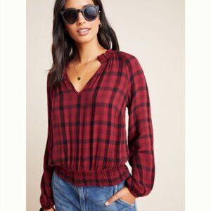 Cloth & Stone Sarah Red and Black Plaid Long Sleeve Blouse